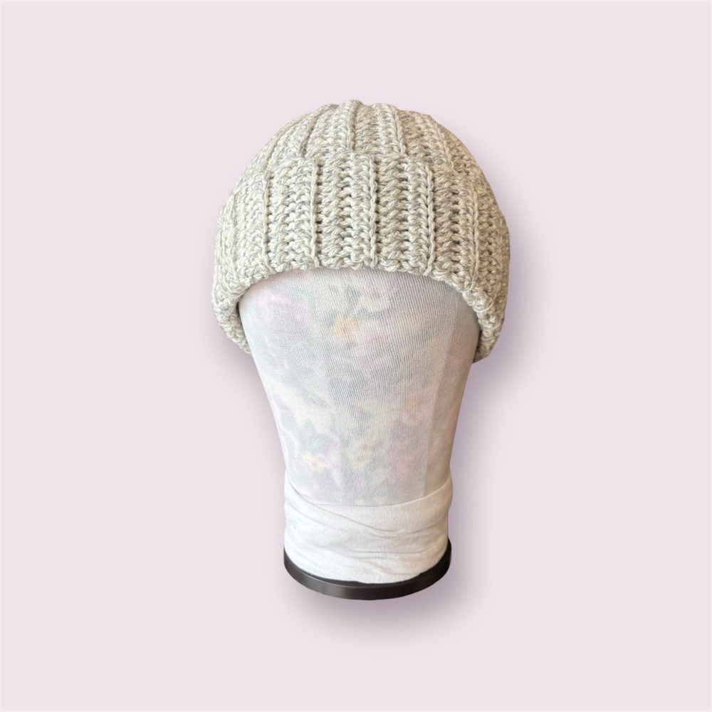 White and Grey Speckled Crochet Beanie